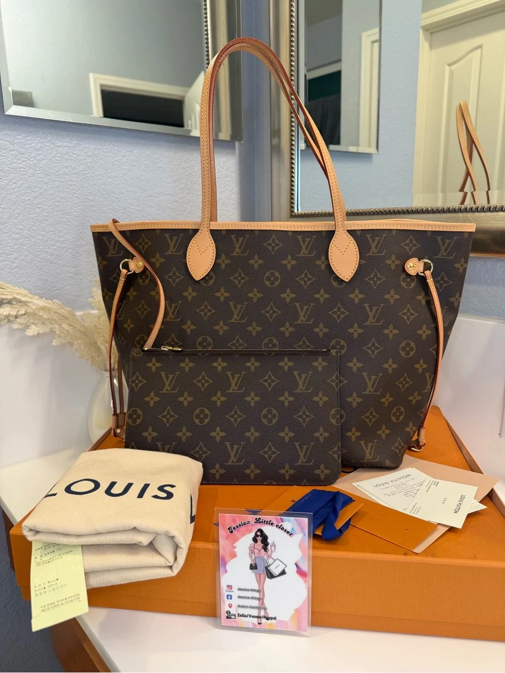 🎀 LOUIS VUITTON Monogram Canvas Neverfull MM NM Bag